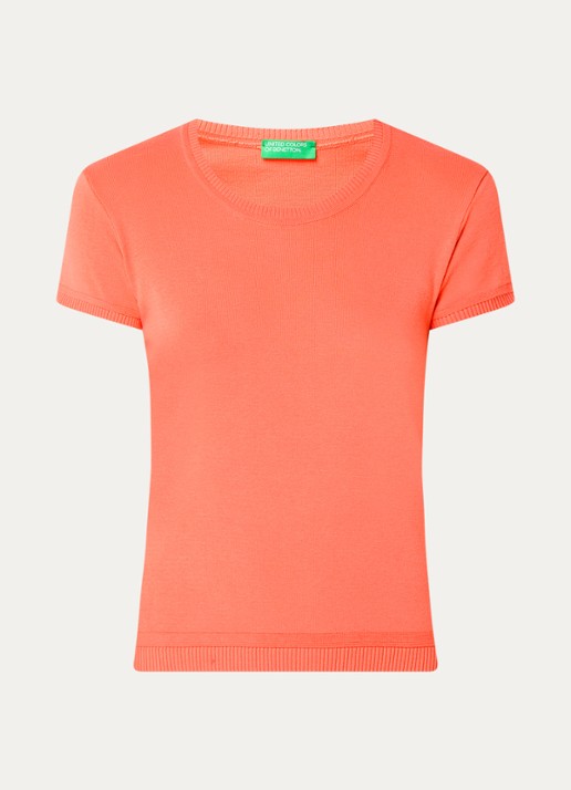Benetton Fijngebreid T-shirt met ronde hals - voorkant 3 orange