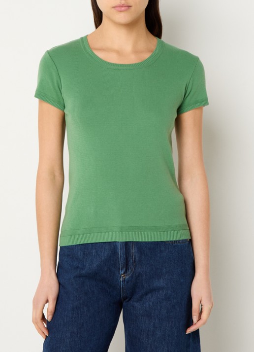 Benetton Fijngebreid T-shirt met ronde hals - detail 4 olijfgroen
