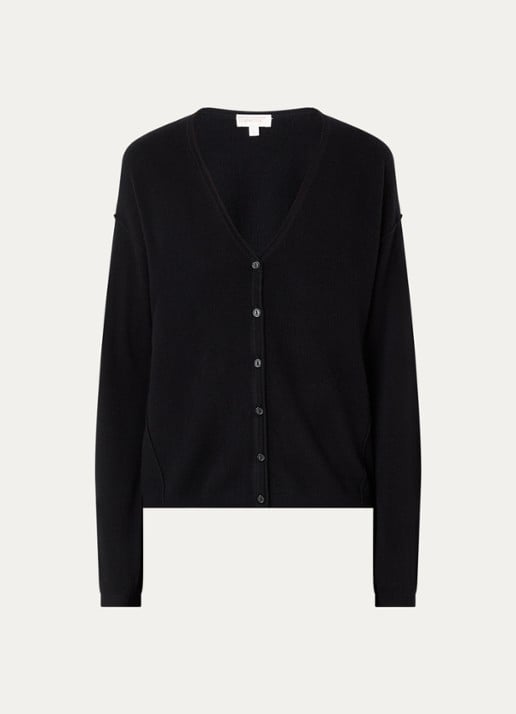 Benetton Fijngebreid vest in kasjmierblend met V-hals - voorkant 3 zwart