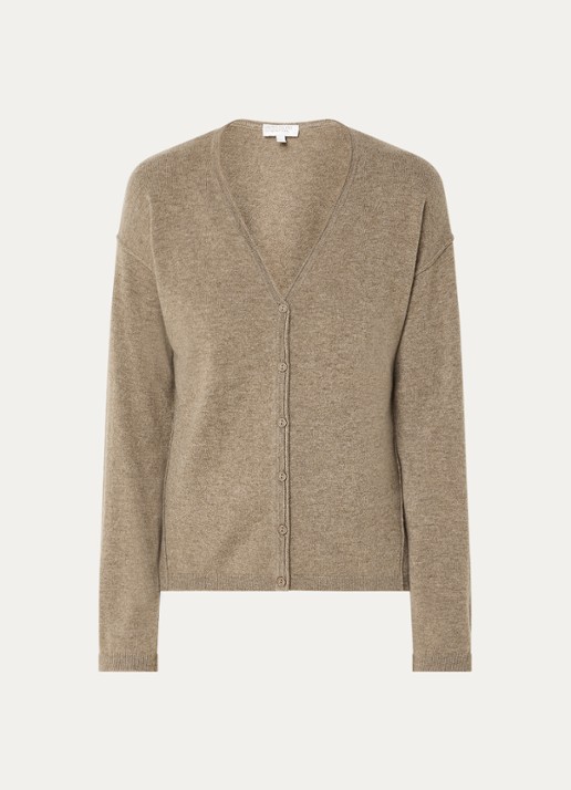 Benetton Fijngebreid vest in kasjmierblend met V-hals - voorkant bruin