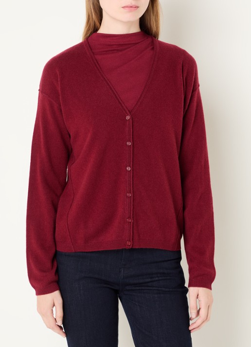 Benetton Fijngebreid vest in kasjmierblend met V-hals - detail 2 bordeauxrood