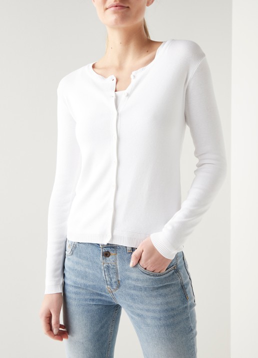 Benetton Fijngebreid vest met ronde hals - detail gebroken wit
