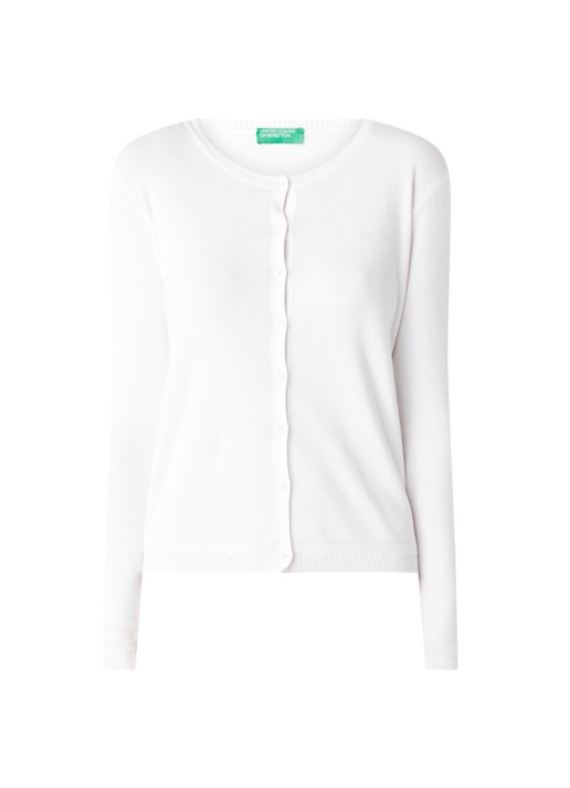 Benetton Fijngebreid vest met ronde hals - voorkant 7 gebroken wit