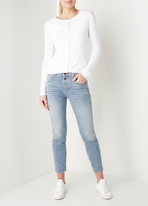 Benetton Fijngebreid vest met ronde hals - voorkant 8 gebroken wit