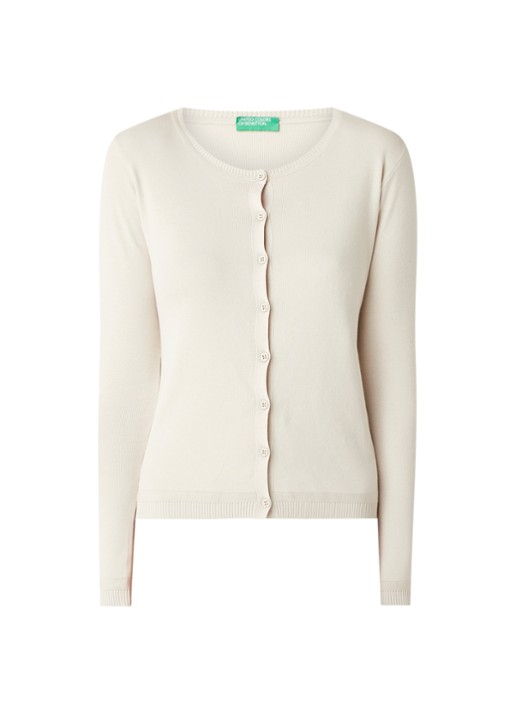 Benetton Fijngebreid vest met ronde hals - voorkant zand