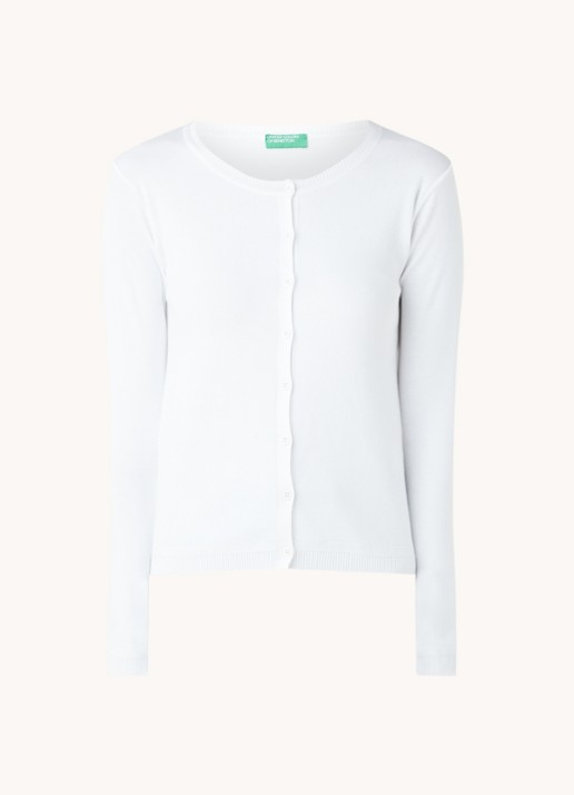 Benetton Fijngebreid vest met ronde hals - voorkant 9 gebroken wit