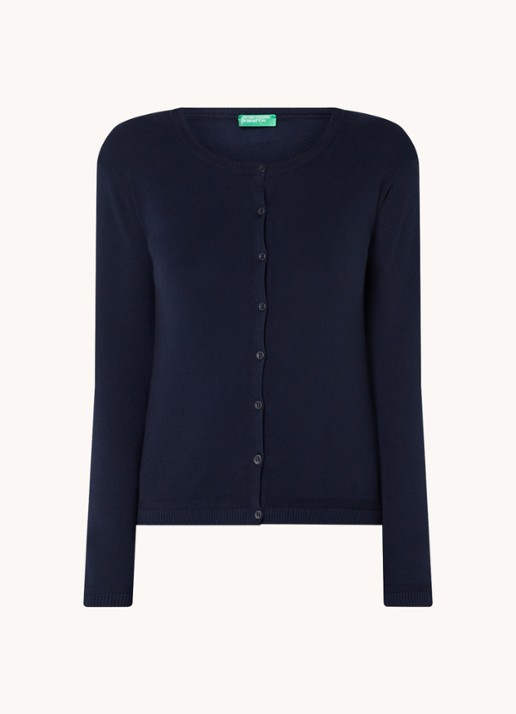 Benetton Fijngebreid vest met ronde hals - voorkant 2 donkerblauw