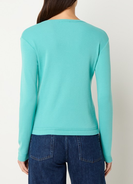 Benetton Fijngebreid vest met ronde hals - achterkant turquoise