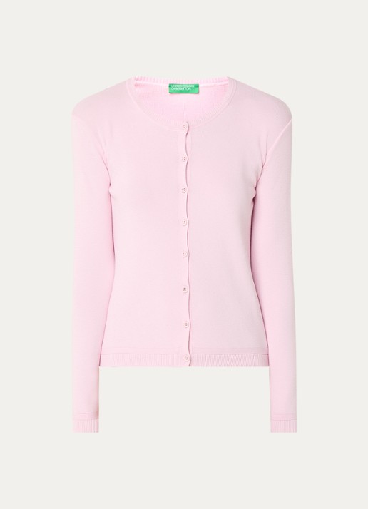 Benetton Fijngebreid vest met ronde hals - voorkant 2 lichtroze