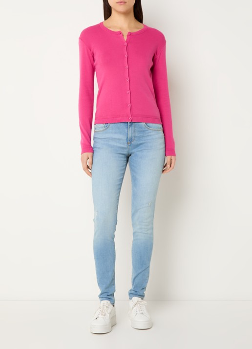 Benetton Fijngebreid vest met ronde hals - voorkant 2 fuchsia