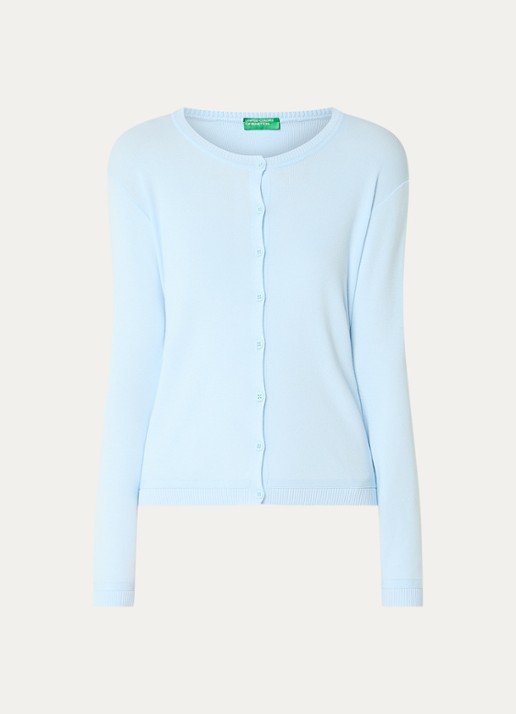 Benetton Fijngebreid vest met ronde hals - voorkant 3 blauwgrijs