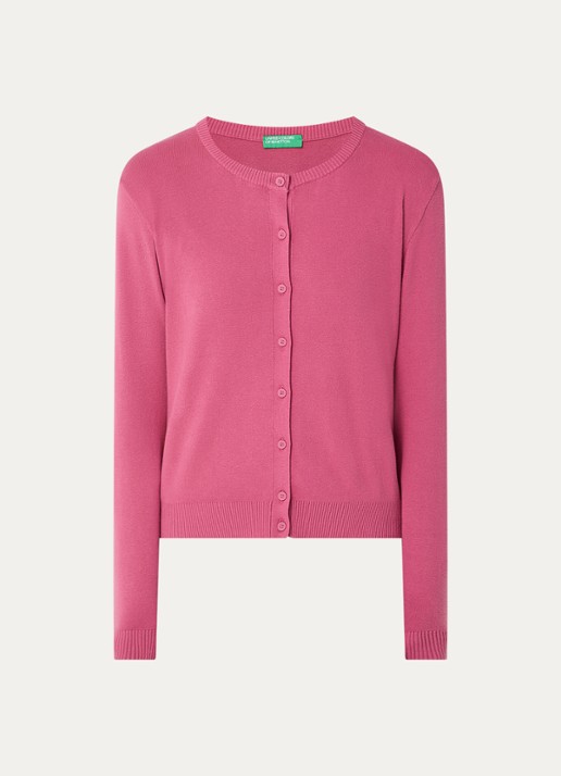 Benetton Fijngebreid vest met ronde hals - voorkant donkerroze