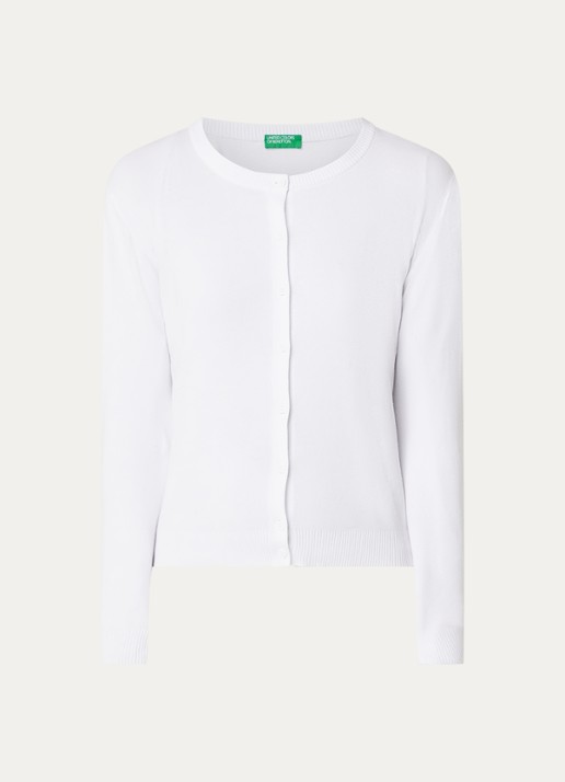 Benetton Fijngebreid vest met ronde hals - voorkant wit