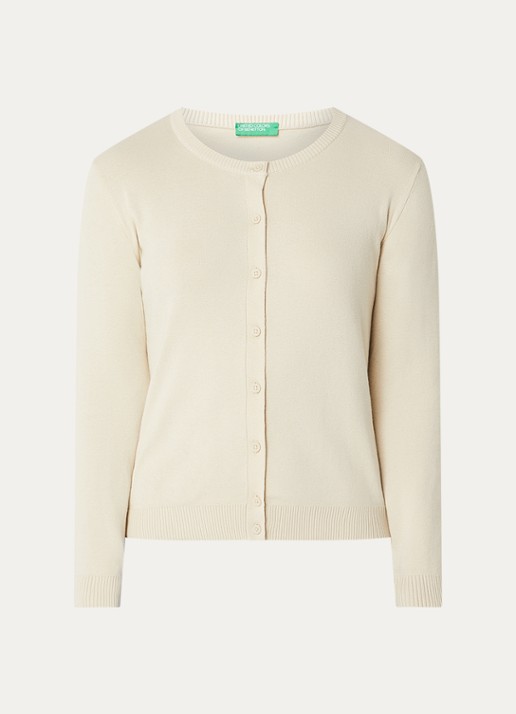 Benetton Fijngebreid vest met ronde hals - voorkant 2 zand