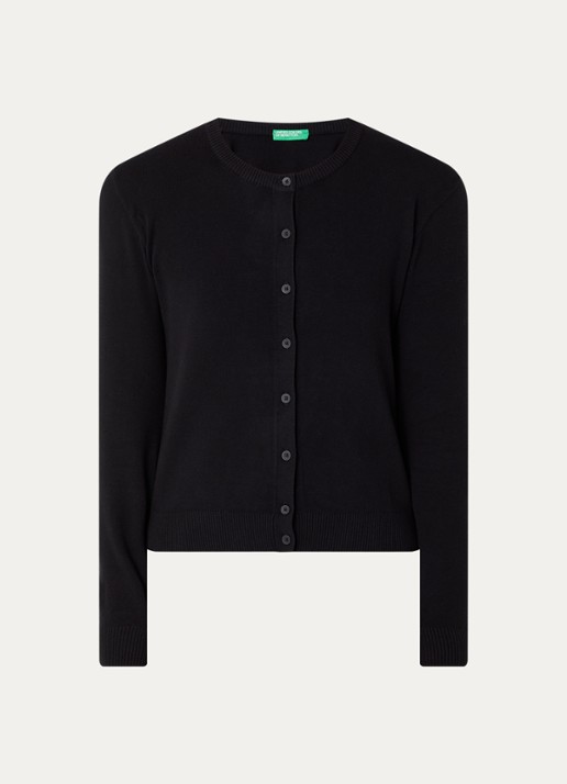 Benetton Fijngebreid vest met ronde hals - voorkant 2 zwart