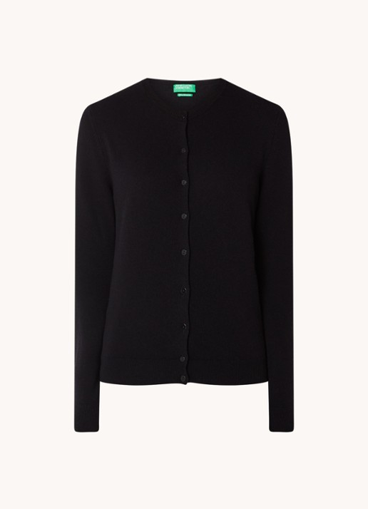 Benetton Fijngebreid vest van wol met ronde hals - voorkant zwart-100 / zwart