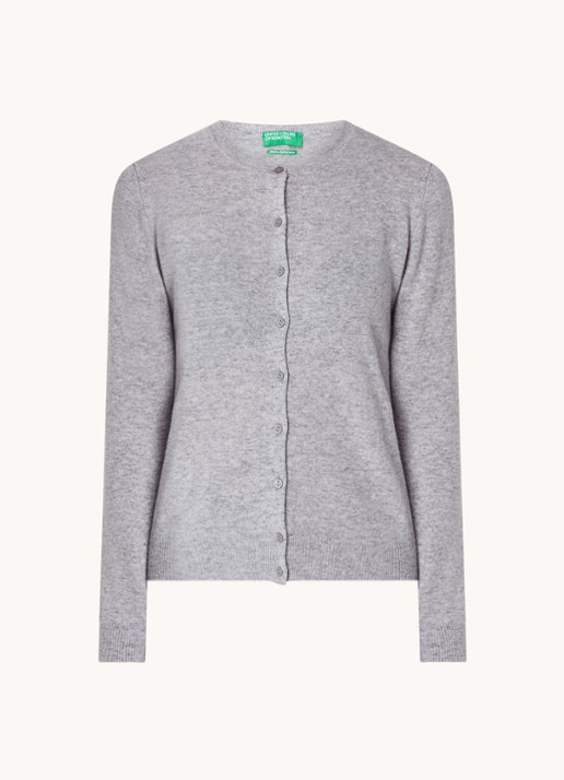 Benetton Fijngebreid vest van wol met ronde hals - voorkant 2 lichtgrijs-501 / lichtgrijs