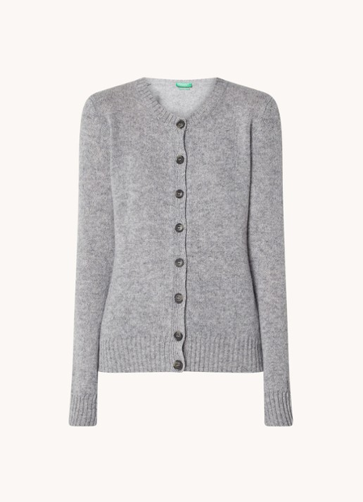 Benetton Fijngebreid vest van wol met ronde hals - voorkant 3 lichtgrijs
