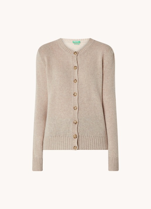 Benetton Fijngebreid vest van wol met ronde hals - voorkant 3 camel