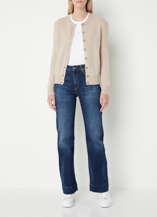 Benetton Fijngebreid vest van wol met ronde hals - voorkant 4 camel