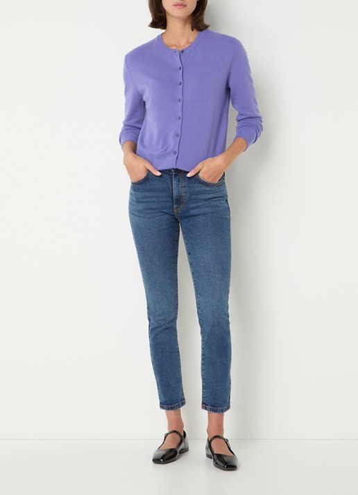Benetton Fijngebreid vest van wol met ronde hals - voorkant 2 paars-36a / paars