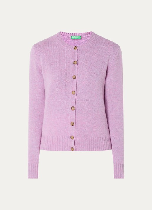 Benetton Fijngebreid vest van wol met ronde hals - voorkant 4 lila
