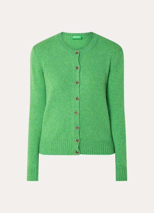 Benetton Fijngebreid vest van wol met ronde hals - voorkant 2 groen