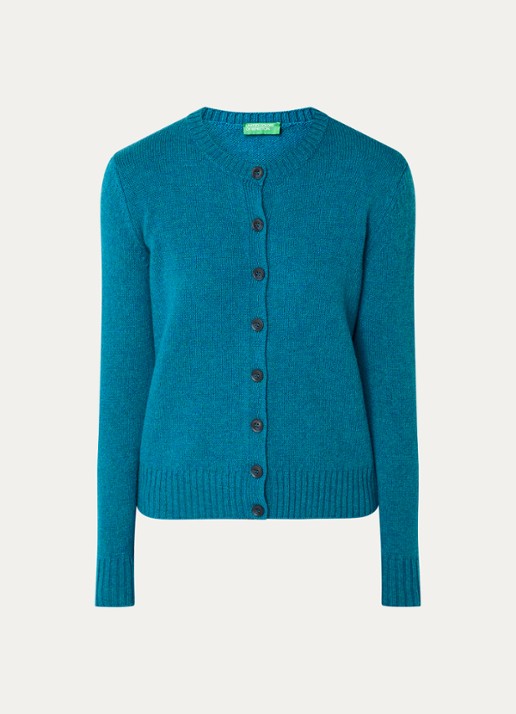 Benetton Fijngebreid vest van wol met ronde hals - voorkant blauw