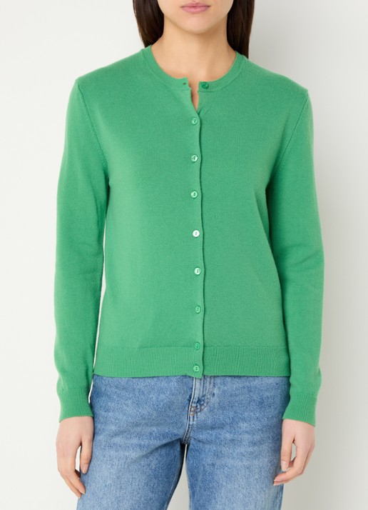 Benetton Fijngebreid vest van wol met ronde hals - detail 4 groen-0r8  / groen