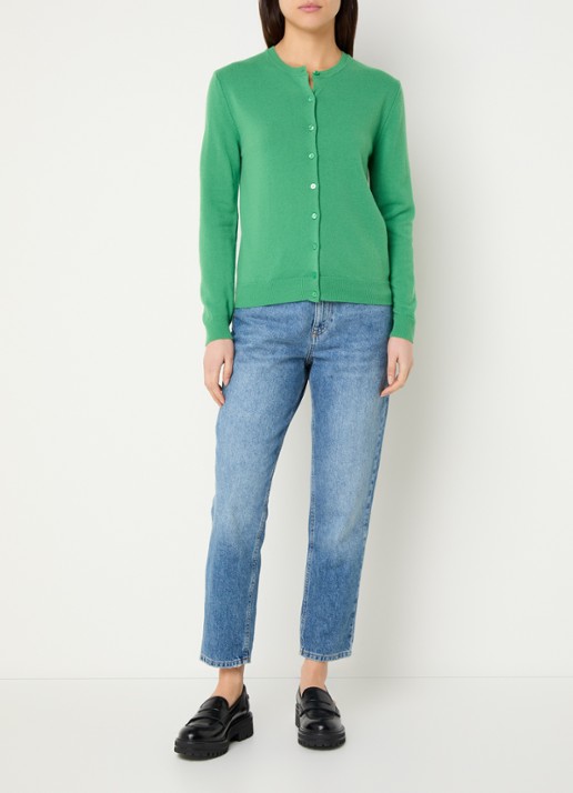 Benetton Fijngebreid vest van wol met ronde hals - voorkant 2 groen-0r8  / groen