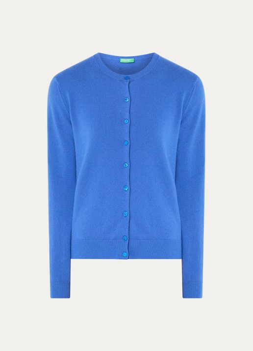 Benetton Fijngebreid vest van wol met ronde hals - voorkant felblauw-14q / royalblauw