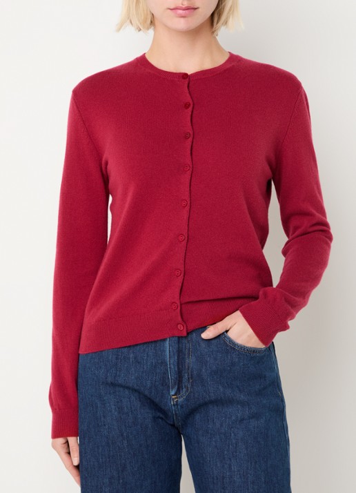 Benetton Fijngebreid vest van wol met ronde hals - detail 4 rood-07p / donkerrood