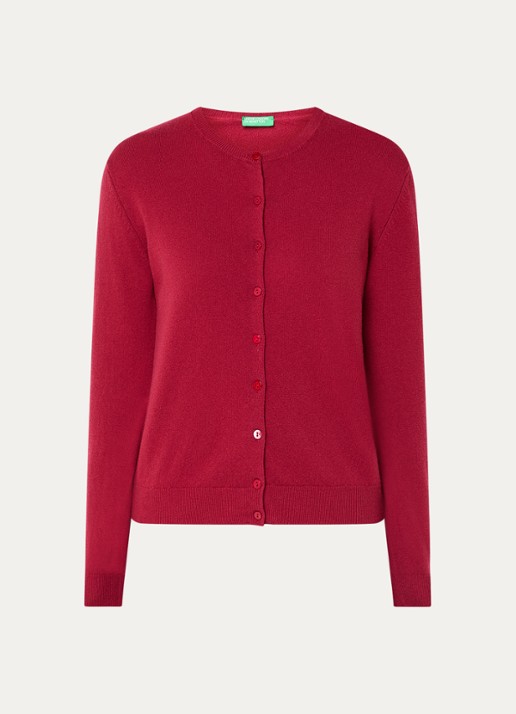 Benetton Fijngebreid vest van wol met ronde hals - voorkant 2 rood-07p / donkerrood