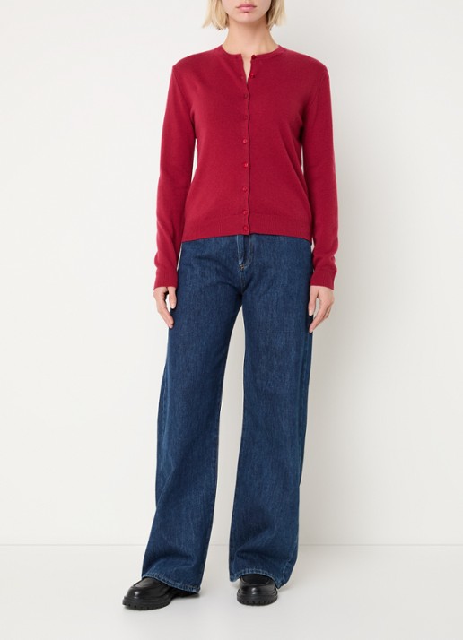 Benetton Fijngebreid vest van wol met ronde hals - voorkant 3 rood-07p / donkerrood