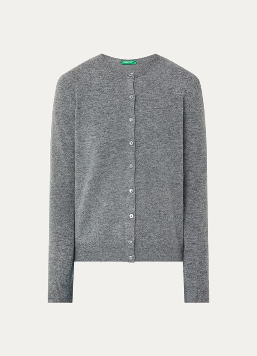 Benetton Fijngebreid vest van wol met ronde hals - voorkant 3 middengrijs-507