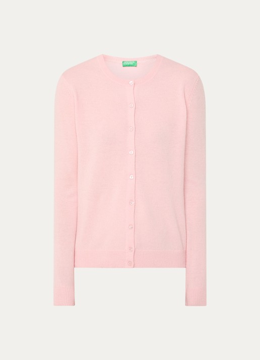 Benetton Fijngebreid vest van wol met ronde hals - voorkant lichtroze-04u