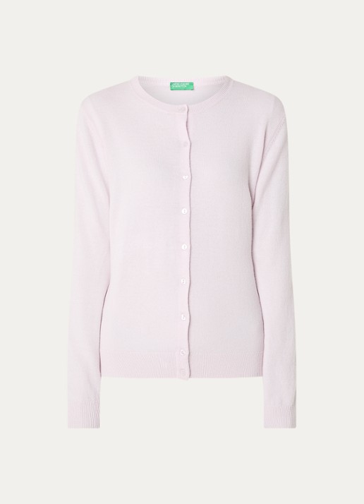 Benetton Fijngebreid vest van wol met ronde hals - voorkant 3 lichtroze-189 / lichtroze
