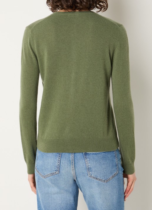 Benetton Fijngebreid vest van wol met ronde hals - achterkant groen-15r / legergroen