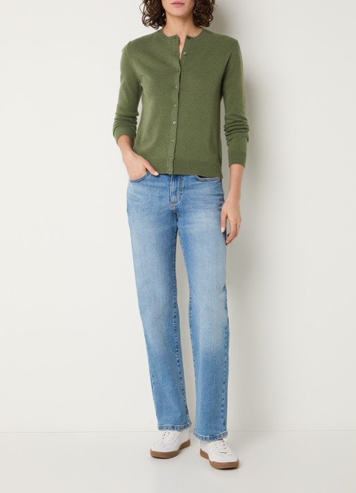 Benetton Fijngebreid vest van wol met ronde hals - voorkant 3 groen-15r / legergroen