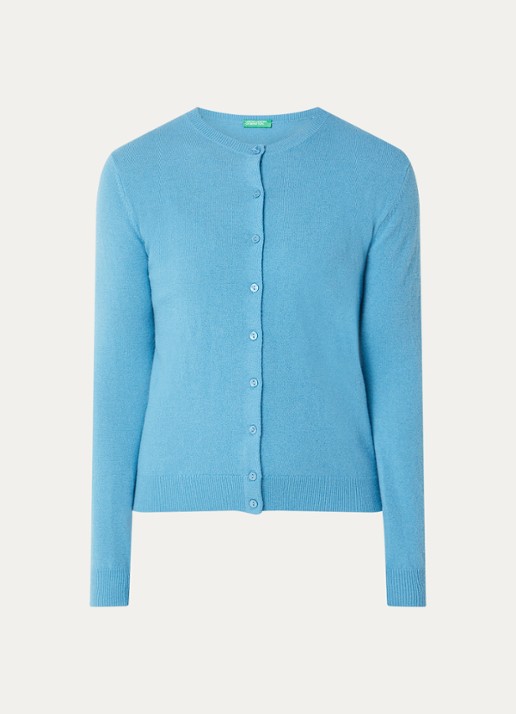 Benetton Fijngebreid vest van wol met ronde hals - voorkant 2 zeeblauw-23j / blauw