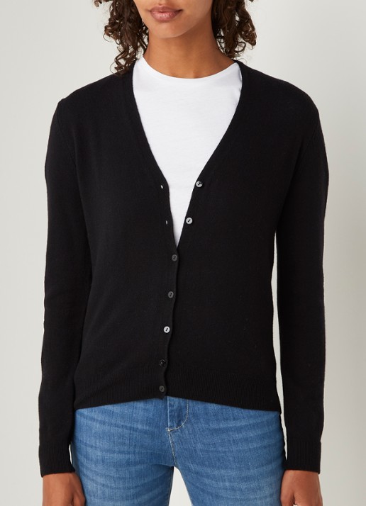 Benetton Fijngebreid vest van wol met stretch - detail zwart