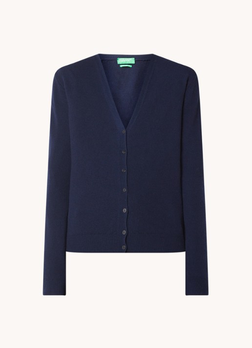 Benetton Fijngebreid vest van wol met stretch - voorkant 2 donkerblauw
