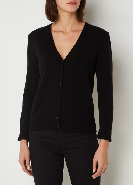 Benetton Fijngebreid vest van wol met stretch - detail 2 zwart