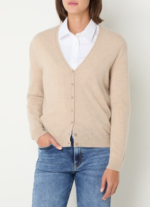 Benetton Fijngebreid vest van wol met stretch - detail camel