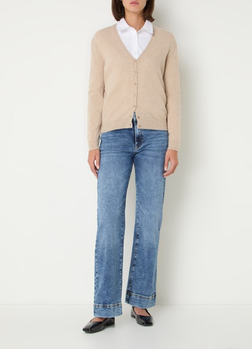 Benetton Fijngebreid vest van wol met stretch - voorkant 3 camel
