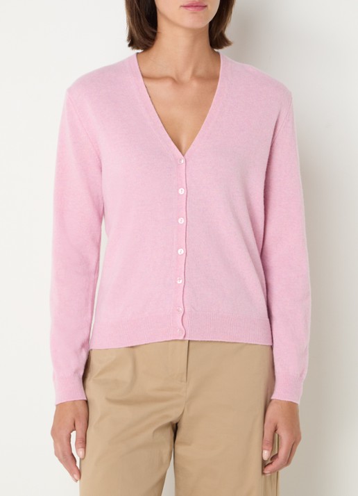 Benetton Fijngebreid vest van wol met stretch - detail lichtroze