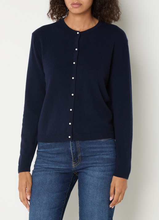 Benetton Fijngebreid vest van wol - detail donkerblauw
