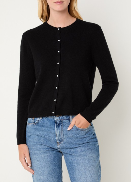 Benetton Fijngebreid vest van wol - detail zwart