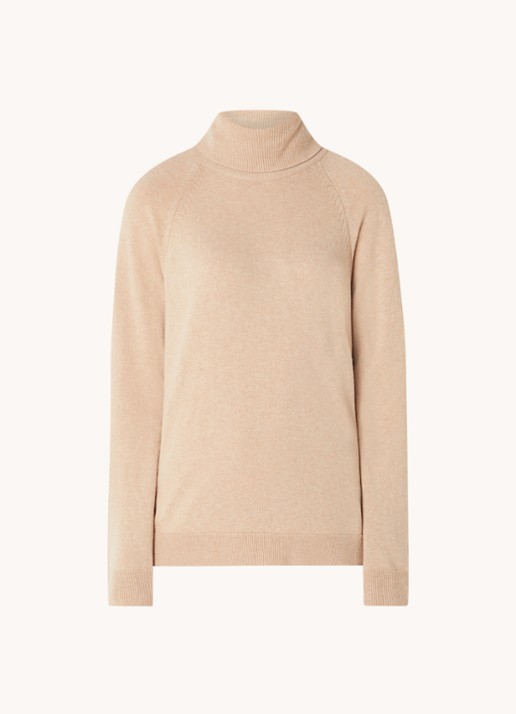 Benetton Fijngebreide coltrui in kasjmierblend - voorkant camel