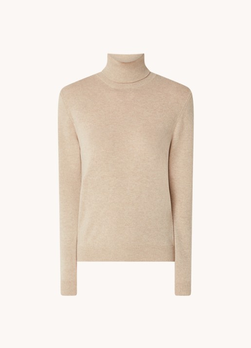 Benetton Fijngebreide coltrui van merino wol - voorkant 2 donkerbeige